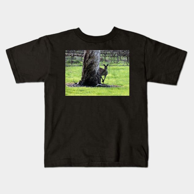 Peek a boo Kangaroo Kids T-Shirt by MagpieSprings